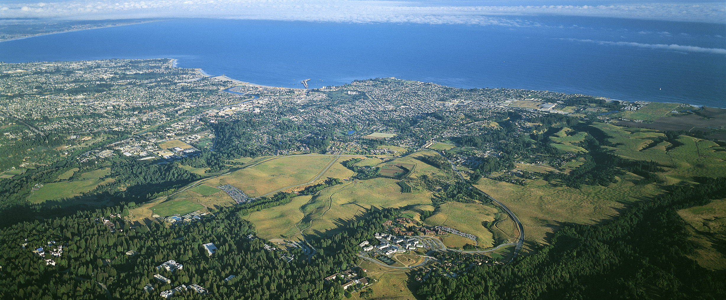 Aerial view of the campus and Monterey Bay